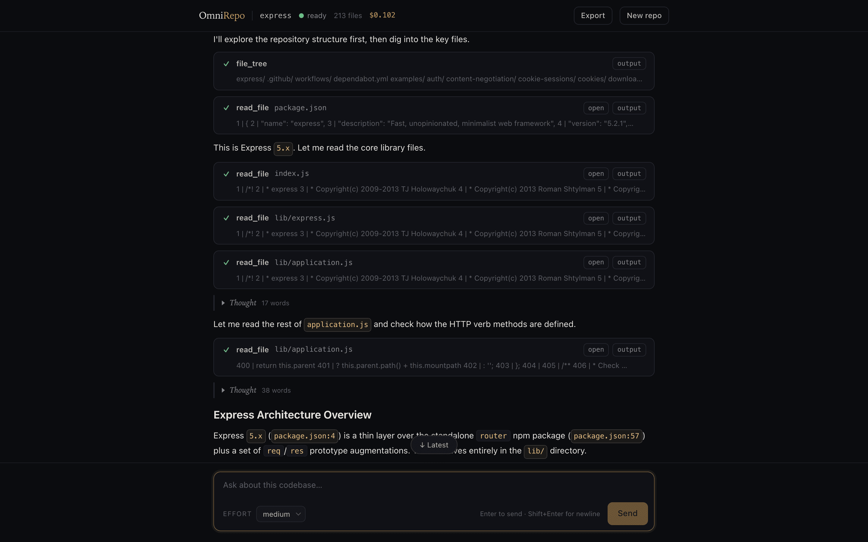 Every reference is a clickable file:line — check the agent's work instead of trusting it.