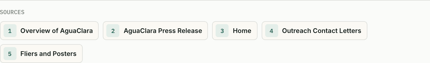 Sources come back numbered; each one links to the exact Confluence page it came from.